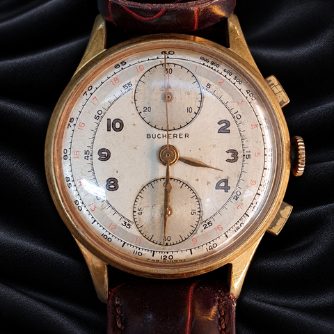 Swiss Bucherer Gold Plated Chronograph Vintage Watch (1950s)