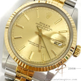 [Cert] Rolex Datejust 16013 Champagne 18k Gold Steel Vintage Watch (1987)