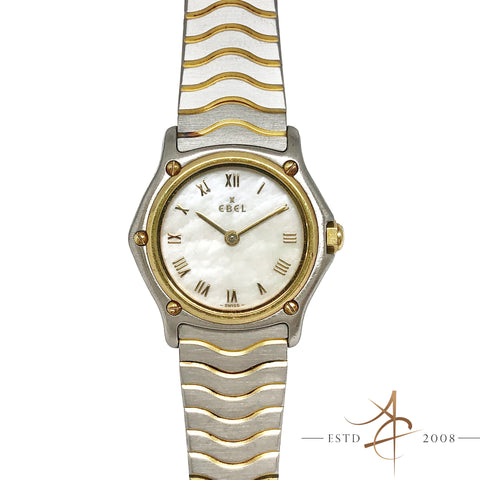 Ebel Classic Wave Mother of Pearl Dial 18K Gold Steel Ref 1057901 Quartz Women Watch
