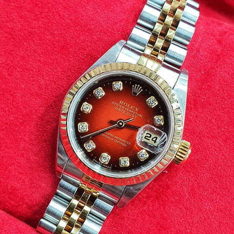 Rolex Datejust 69173 RED Diamonds Half Gold Lady Watch (1998)