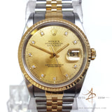 Rolex Diamond Dial Datejust 18k Gold Bezel Ref 16233 (Year 1991)