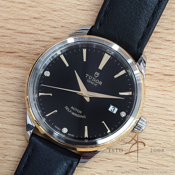Tudor Style 38 Ref 12503 Diamond Black Dial on Leather Strap (2020)
