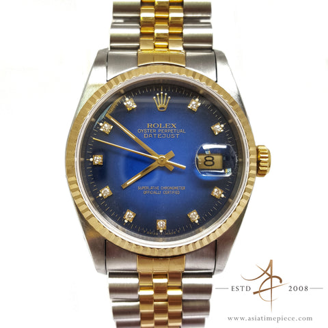 Rolex Blue Diamond Datejust 16233 Watch (Year 1998)