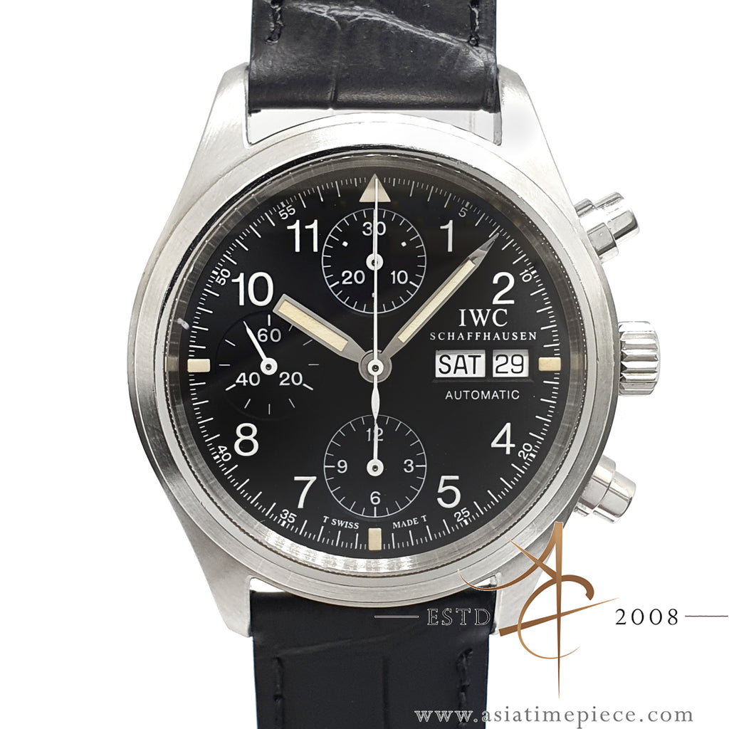 IWC 3706 IW3706 Flieger Chronograph Day Date Tritium Black Dial – Asia ...