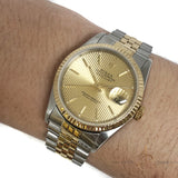 Rolex Oyster Perpetual Datejust Tapestry Dial 18K Gold Steel (Year 1990)