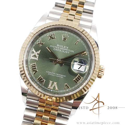 Rolex Datejust 36 Ref 126233 Olive Green Diamond Dial on Jubilee (2019)