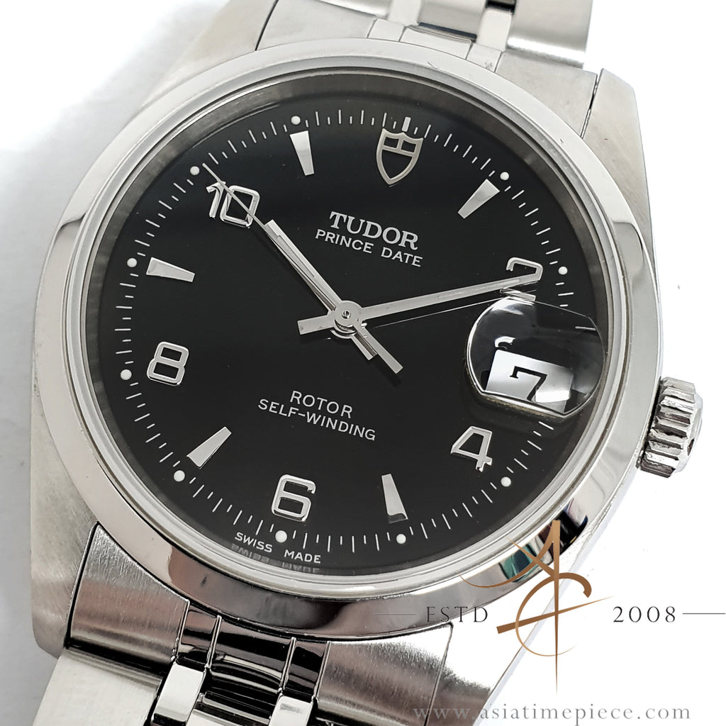 2002 Tudor Prince Date 74000N Rotor Self-Winding Wristwatch with Linen Dial Model in Stainless Steel with Box