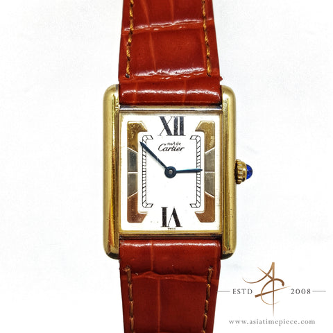 Cartier Silver Gold Plated Tank Vermeil Lady Watch