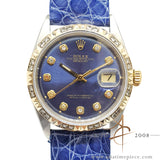 Rolex Datejust 1601 Custom Diamond Blue Dial & Bezel Vintage Watch (1974)
