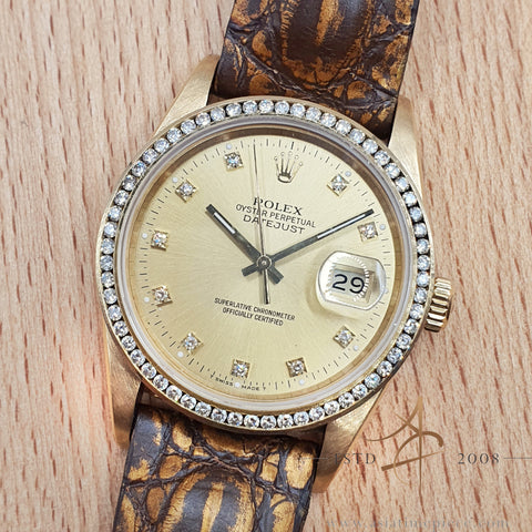 Rolex Datejust 16018 Champagne Diamond Dial in 18K Gold Vintage Watch (1978)