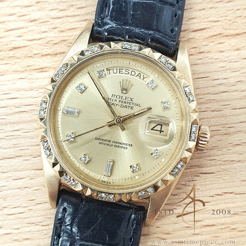 Rolex 1803 President Day Date Diamond Dial in 18K Gold Vintage Watch (1970)