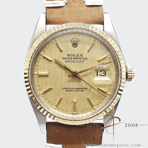 Rolex Datejust 16013 Champagne Linen Dial Vintage Watch (1980)