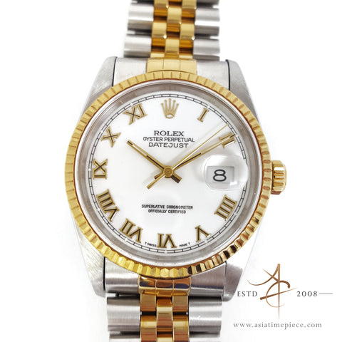 Rolex Oyster Perpetual Datejust 16233 White Roman Dial Vintage Watch (Year 1994)