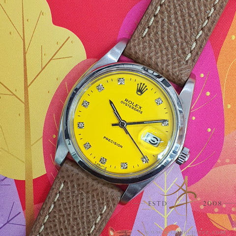 Rolex Oysterdate Precision 6694 Custom Yellow Diamond Dial Vintage Watch (1978)