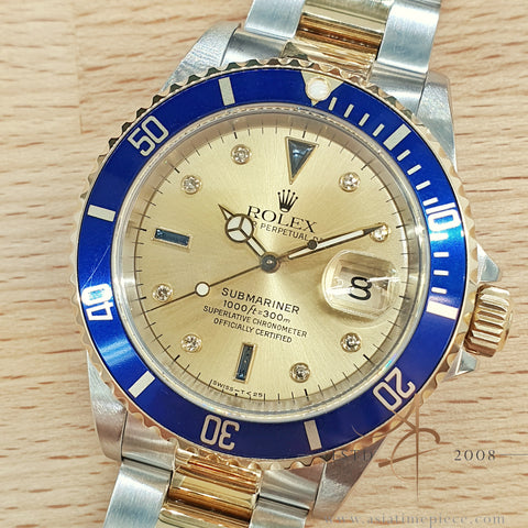[Rare] Rolex Submariner Date 16613 Serti Diamond Tritium Dial (1999)
