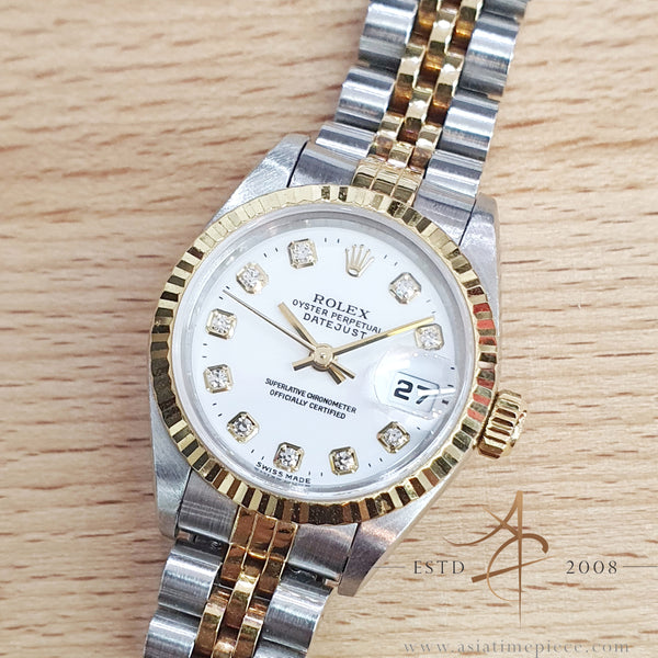 Full Set Rolex Datejust 26 Lady 69173 White Diamond Dial No