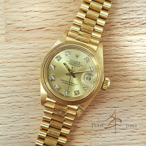 [Rare] Rolex Datejust President 6927 in 18K Gold Bark Finish (1983)