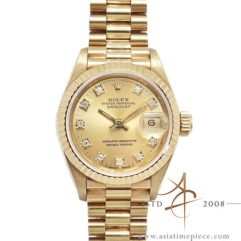 Rolex Datejust Ladies Ref 69178 Full 18k Gold Diamond Dial (1991)