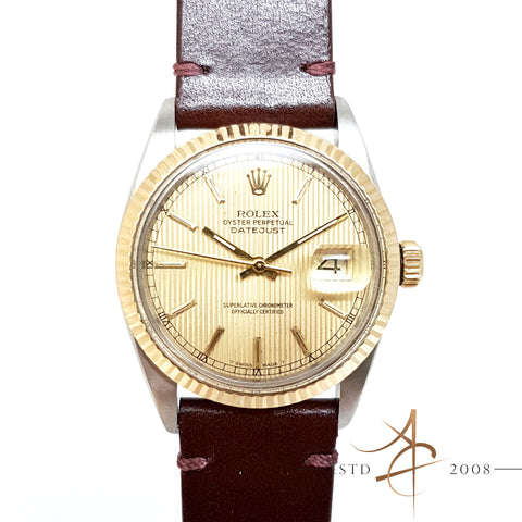 Rolex Oyster Perpetual Datejust Roman Tapestry Dial Ref 16013 Vintage Watch (Year 1985)