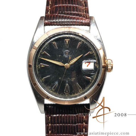 Rolex Oyster Perpetual Ref 6105 Bubble Back Rose Gold Bezel Vintage Watch (Year 1961)